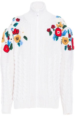 (W) MIU MIU FW21 Kardigan Bunga Bersulam Zip Sweater Putih MMF519-1ZIP-F0009 Order (W) MIU MIU FW21 Kardigan Bunga Bersulam Zip Sweater Putih MMF519-1ZIP-F0009