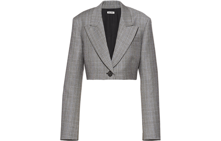 Order (W) Chaqueta Corta de Lana Cuadros Grises MIU MIU FW21 Manga Larga. MH1755-1Z96-F0031