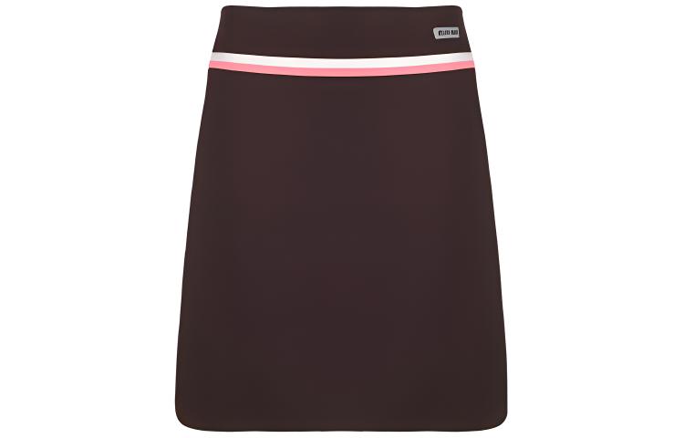 (Women) MIU MIU FW21 High-Waist A-Line Skirt Brown Striped Logo Patch. MG1583-1YPW-F0986