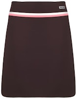 (Women) MIU MIU FW21 High-Waist A-Line Skirt Brown Striped Logo Patch. MG1583-1YPW-F0986 (Women) MIU MIU FW21 High-Waist A-Line Skirt Brown Striped Logo Patch. MG1583-1YPW-F0986