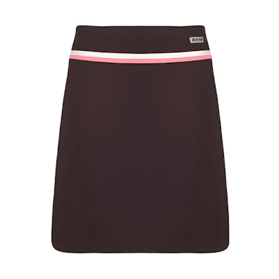 (Women) MIU MIU FW21 High-Waist A-Line Skirt Brown Striped Logo Patch. MG1583-1YPW-F0986