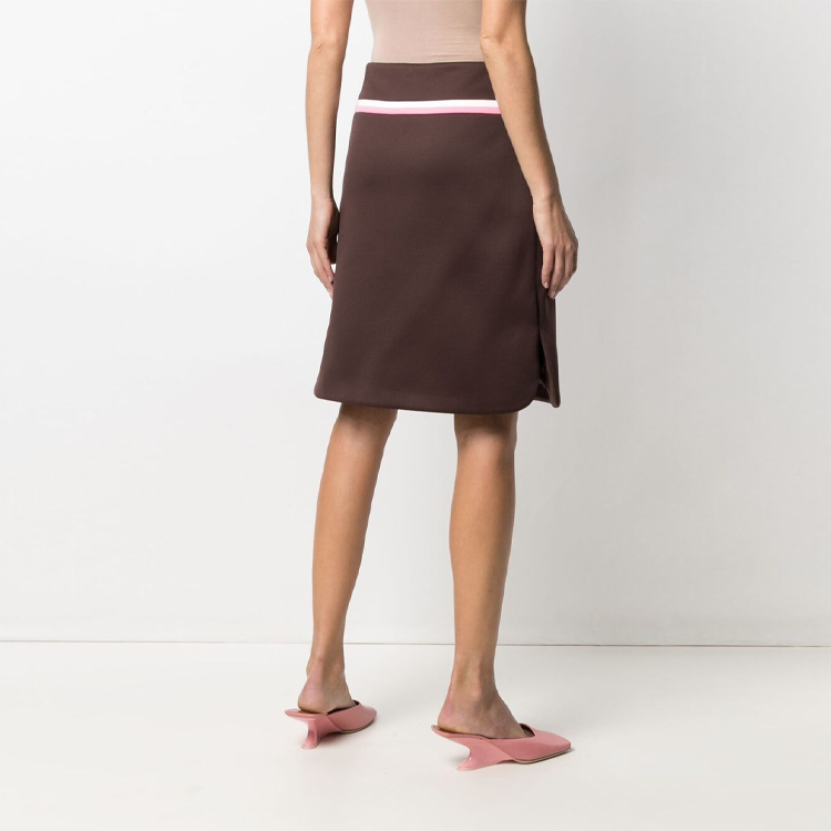 Shop (W) MIU MIU 高腰A字裙 棕色条纹标志补丁 FW21款。 MG1583-1YPW-F0986