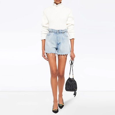 (Women) MIU MIU FW21 High-Waisted Denim Shorts Blue 5 Pocket Design. GWP300-1SXP-F0013 Lookbook (Women) MIU MIU FW21 High-Waisted Denim Shorts Blue 5 Pocket Design. GWP300-1SXP-F0013