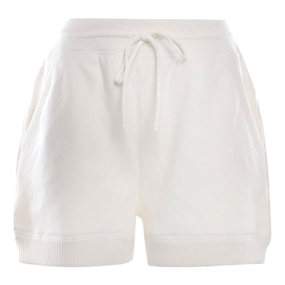 (Women) MIU MIU FW21 Logo Cashmere Blend Casual Shorts White. MMP165-1ZDJ-F0009