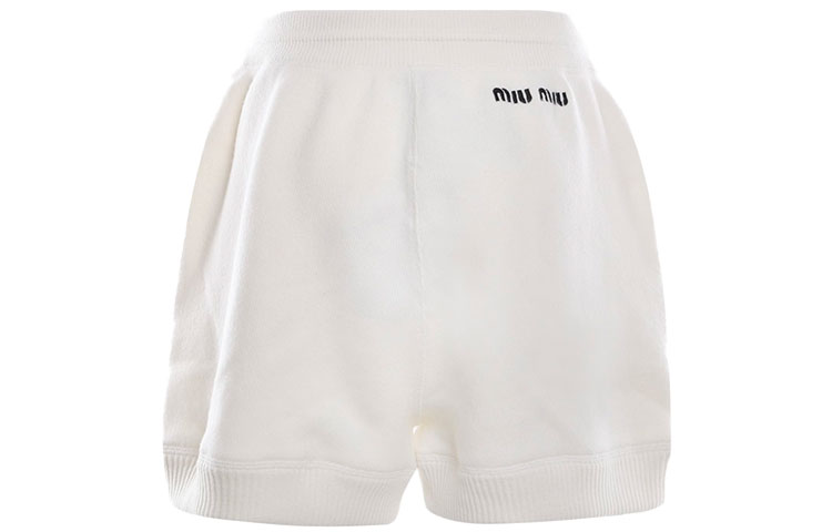 Lookbook (W) Shorts Casuales Blancos de Mezcla de Cachemir MIU MIU FW21 con Logo. MMP165-1ZDJ-F0009