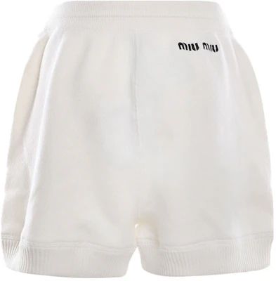 (Women) MIU MIU FW21 Logo Cashmere Blend Casual Shorts White. MMP165-1ZDJ-F0009 Lookbook (Women) MIU MIU FW21 Logo Cashmere Blend Casual Shorts White. MMP165-1ZDJ-F0009