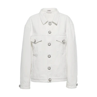(Women) MIU MIU FW21 Oversize Denim Jacket White with Signature Embellishments. GWB121-4YE-F0009