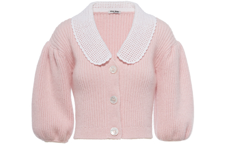 (Women) MIU MIU FW21 Pink Button-Up Long Sleeve Knit Cardigan. MMF487-1Y4L-F0E18