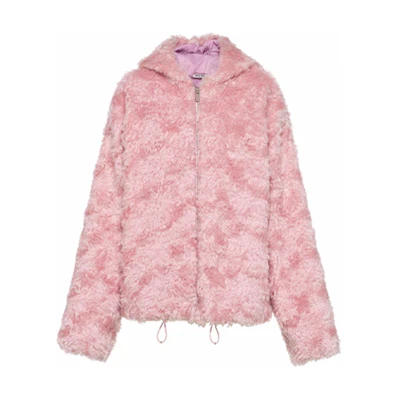 (Women) MIU MIU FW21 Pink Mohair Hooded Jacket. MZV004-1ZQ6-F0E18