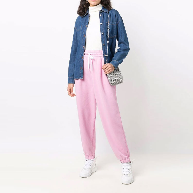 Lookbook (Women) MIU MIU FW21 Pink Tapered Jogger Knit Track Pants. MJP259-1ZF3-F0E18