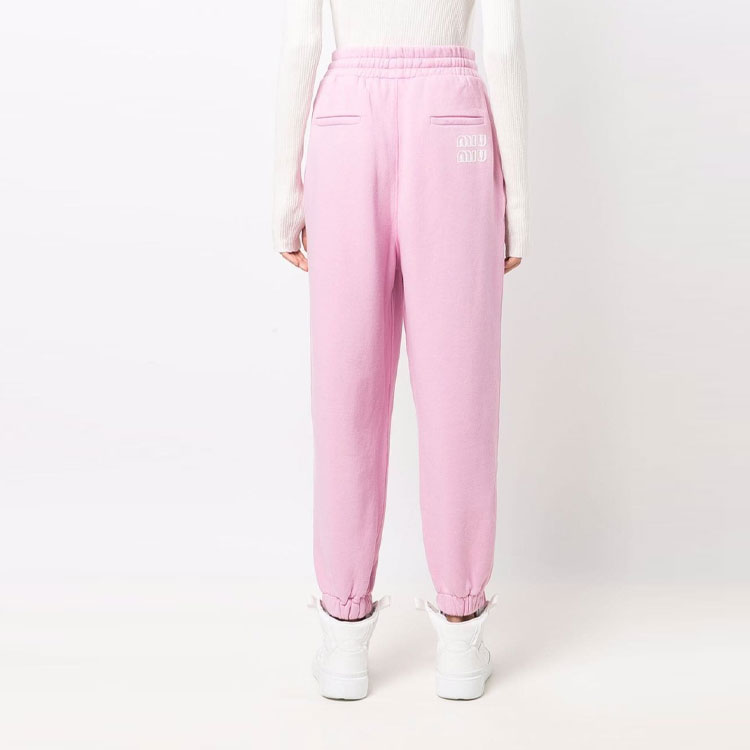 Shop (Women) MIU MIU FW21 Pink Tapered Jogger Knit Track Pants. MJP259-1ZF3-F0E18