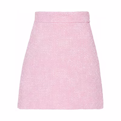 (Women) MIU MIU FW21 Pink Tweed Mini A-line Casual Skirt for Women. MG1635-2AM3-F0028