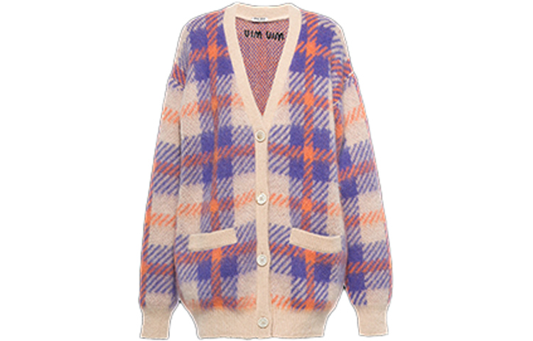 (Women) MIU MIU FW21 Plaid Mohair Oversized Knit Sweater Women’s Snow White. MMF502-1ZAS-F0627 圖 2