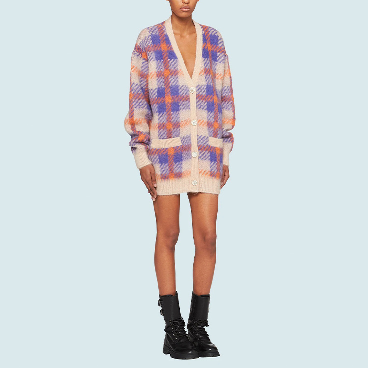 (Women) MIU MIU FW21 Plaid Mohair Oversized Knit Sweater Women’s Snow White. MMF502-1ZAS-F0627 圖 3