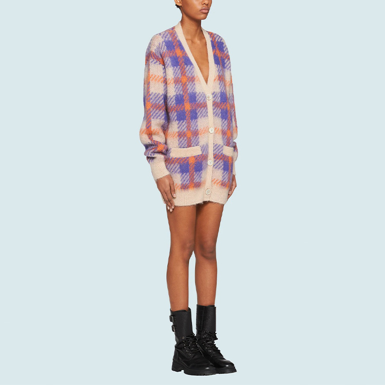 (Women) MIU MIU FW21 Plaid Mohair Oversized Knit Sweater Women’s Snow White. MMF502-1ZAS-F0627 圖 5