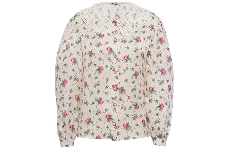 (Women) Miu Miu FW21 Printed Satin Sunscreen Shirt Cream Color MK1556-1MP7-F0061 圖 2