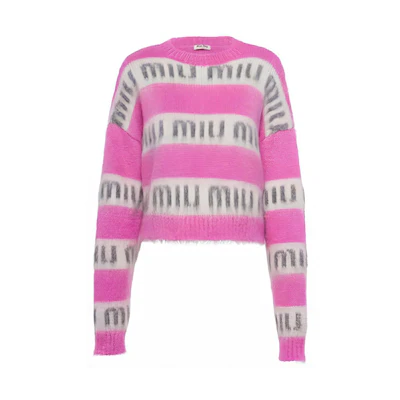(Women) MIU MIU FW21 Red Mohair Printed Pullover Sweater. MML482-1ZAP-F0029
