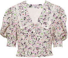 (Women) MIU MIU FW21 Sablé Floral Printed Sunscreen Shirt Multicolor Top. MT1687-1ZP6-F0BDK (Women) MIU MIU FW21 Sablé Floral Printed Sunscreen Shirt Multicolor Top. MT1687-1ZP6-F0BDK