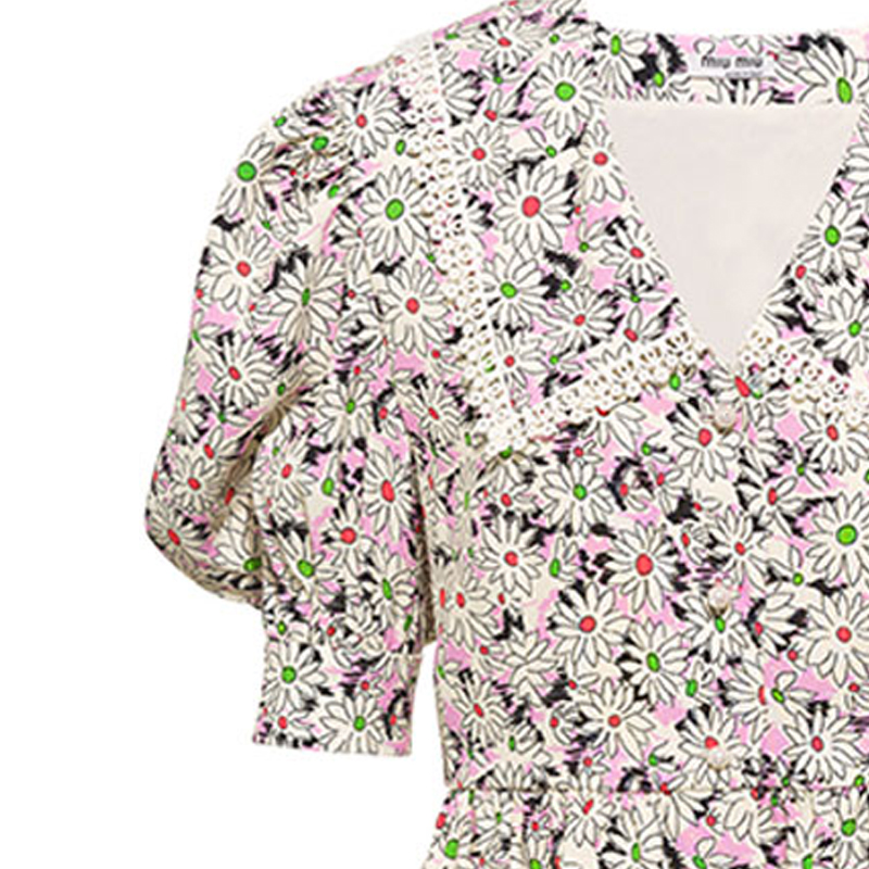 Details for (W) MIU MIU FW21 Baju Top Sablé Floral Cetakan Pelbagai Warna. MT1687-1ZP6-F0BDK