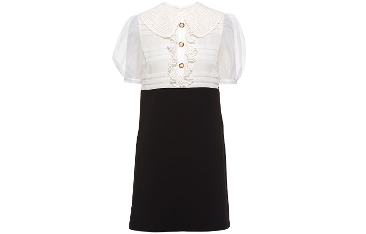 (Women) MIU MIU FW21 Satin Short-Sleeve Dress Black White Colorblock MF4333-1TF6-F0002
