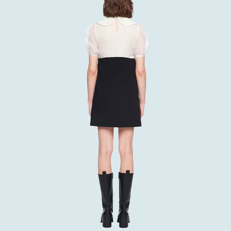 Shop (W) MIU MIU 秋冬21 缎面黑白拼色短袖连衣裙 MF4333-1TF6-F0002