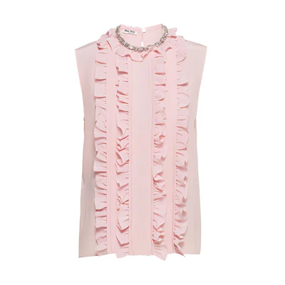 (Women) MIU MIU FW21 Sleeveless Crepe Tank Top Quartz Color MT1653-HMR-F0482