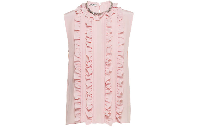 Order (W) MIU MIU FW21 Baju Tanpa Lengan Crepe Warna Kuarsa MT1653-HMR-F0482