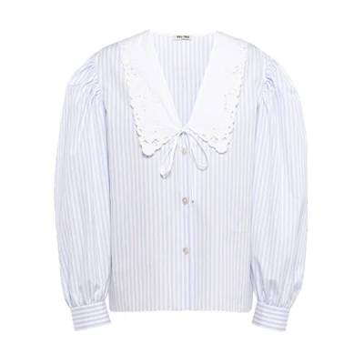 (Women) MIU MIU FW21 Striped Sunscreen Shirt Light Blue MK1565-Z58-F0M10