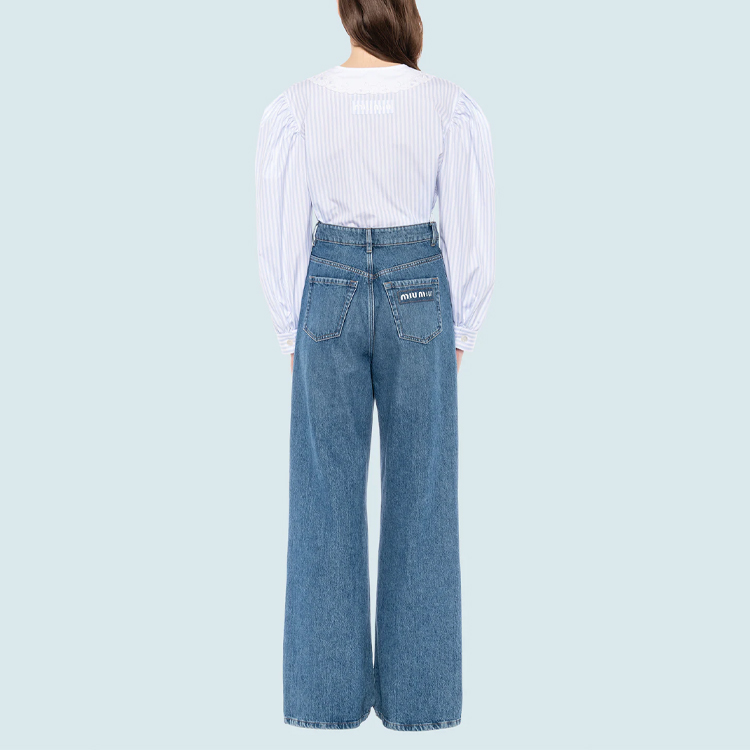 Shop (W) MIU MIU FW21 ストライプ サンスクリーン シャツ ライトブルー MK1565-Z58-F0M10