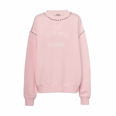 (Women) MIU MIU FW21 Tie-Dye Studded Crewneck Sweatshirt Pink Long Sleeve. MJL800-1ZVE-F0384