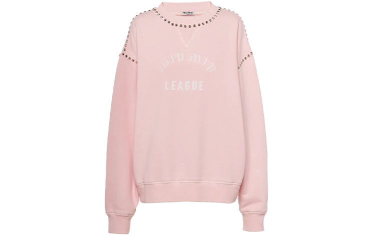 Order (W) MIU MIU FW21粉色扎染铆钉长袖圆领卫衣. MJL800-1ZVE-F0384