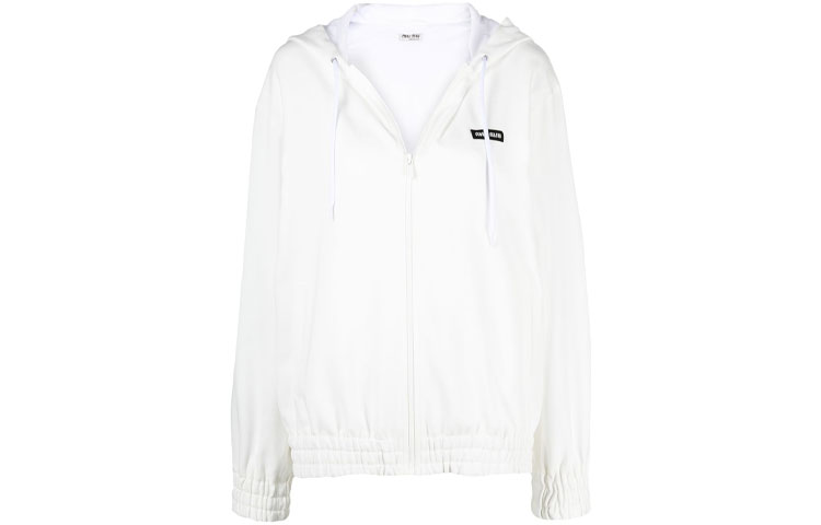 (Women) Miu Miu FW21 White Hoodie Jacket with Logo Patch and Zipper ML8031-YXHF-0009 圖 2