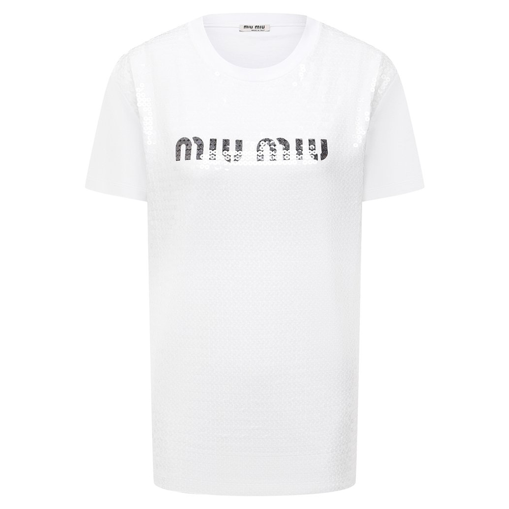 (Women) MIU MIU FW21 White Logo Crewneck Short Sleeve T-Shirt MJN319-1ZSB-F0009