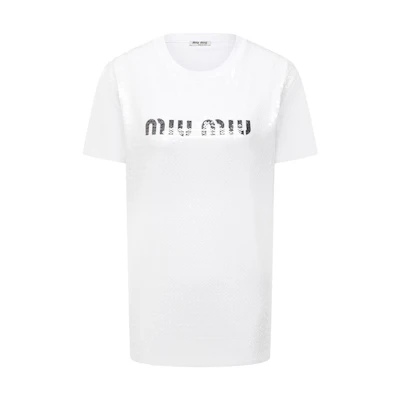 (Women) MIU MIU FW21 White Logo Crewneck Short Sleeve T-Shirt MJN319-1ZSB-F0009