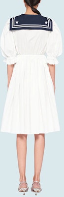 (W) MIU MIU FW21 Dress Putih Lengan Pendek A-Line dengan Kolar Laut. MF4290-819-F0009 Shop (W) MIU MIU FW21 Dress Putih Lengan Pendek A-Line dengan Kolar Laut. MF4290-819-F0009