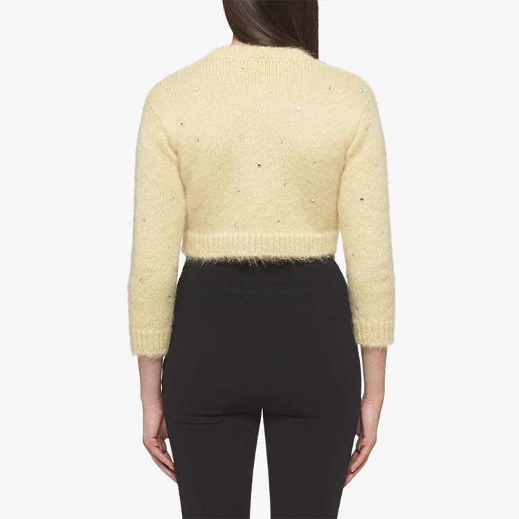 Shop (W) MIU MIU FW21 Kuning Cardigan Bulu Dihias Kristal. MMF383-1UGJ-F0032