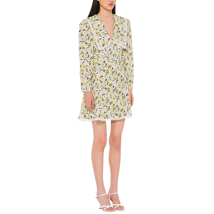 Details for (W) MIU MIU 2021秋冬黄V领印花长袖A字连衣裙女装。 MF4366-1ZP6-F0010