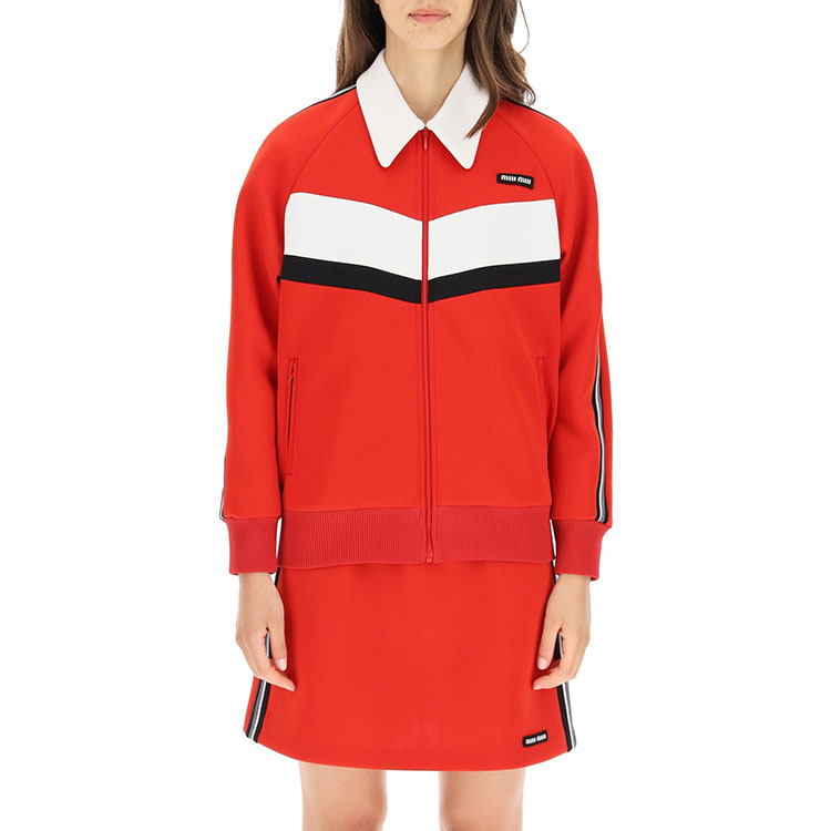 Lookbook (W) 미우미우 FW21 지퍼업 카라 롱슬리브 자켓 레드 MJL756-1Z16-F0011