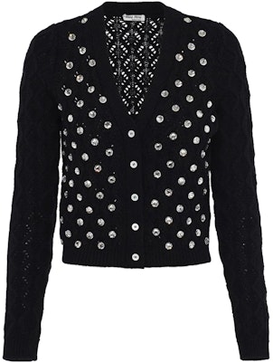 (W) MIU MIU FW22 Kardiqan Kasimira Hitam dengan Hiasan Kristal. MMF377-1YA5-F0002 Order (W) MIU MIU FW22 Kardiqan Kasimira Hitam dengan Hiasan Kristal. MMF377-1YA5-F0002