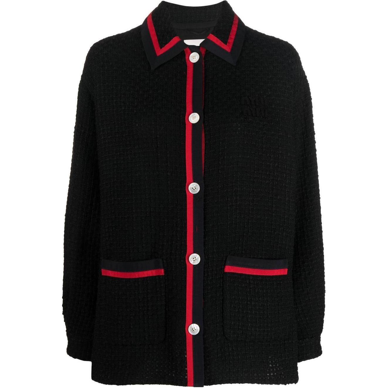 (Women) MIU MIU FW22  Black Contrast Striped Trim Button-Up Jacket. ML85311D1-F0002