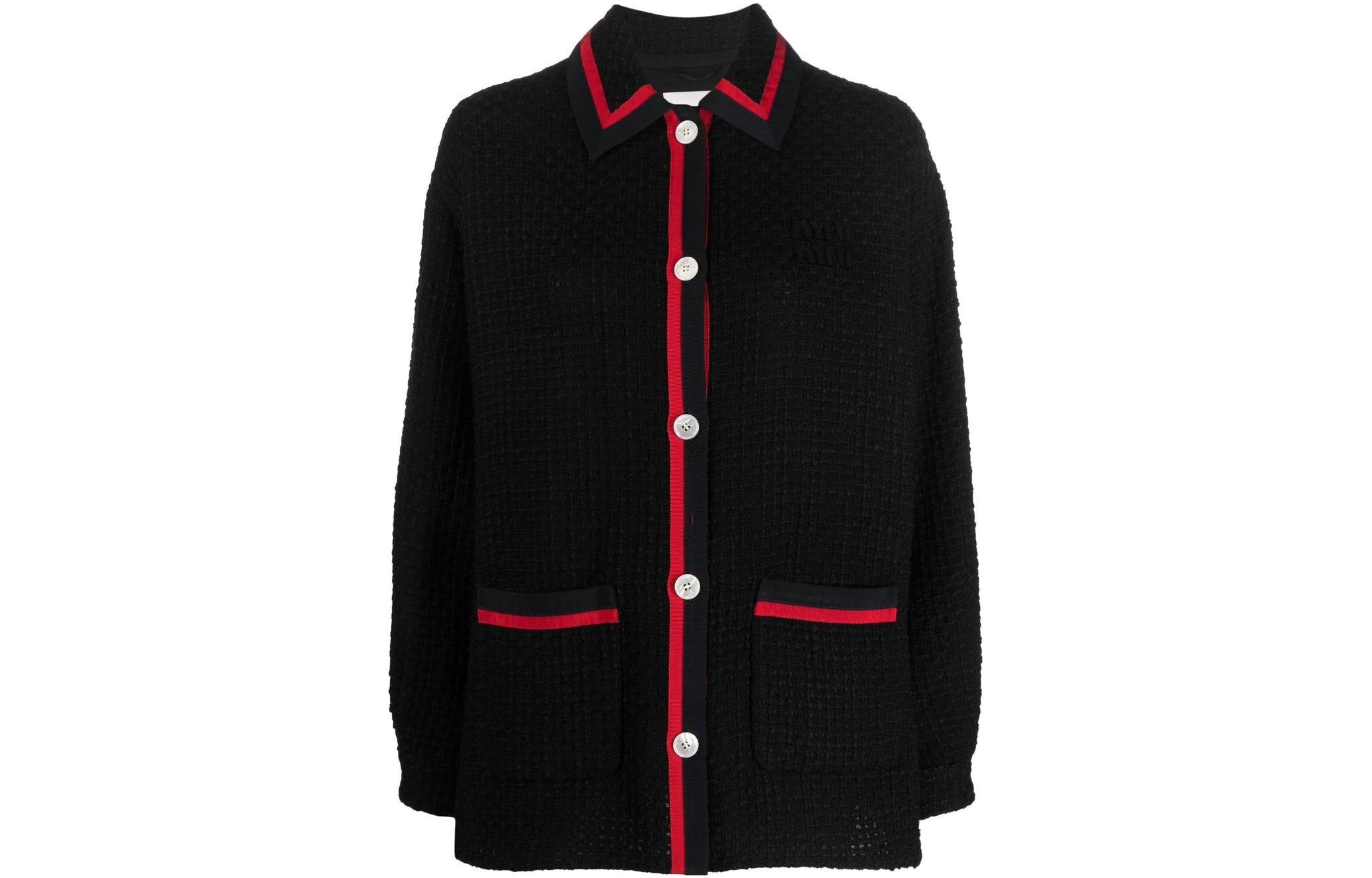 Order (W) Chaqueta Negra MIU MIU FW22 con Botones y Ribetes de Rayas Contraste. ML85311D1-F0002