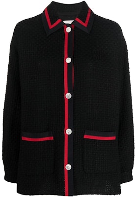 (W) Chaqueta Negra MIU MIU FW22 con Botones y Ribetes de Rayas Contraste. ML85311D1-F0002 Order (W) Chaqueta Negra MIU MIU FW22 con Botones y Ribetes de Rayas Contraste. ML85311D1-F0002