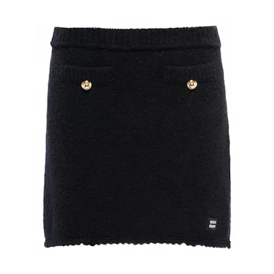 (Women) MIU MIU FW22 Black High-Waist Button-Up Mini Skirt. MMG410-1191-F0002