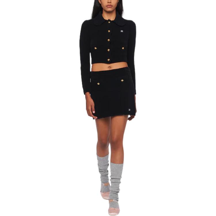 Lookbook (W) MIU MIU FW22 黑色高腰纽扣迷你裙。 MMG410-1191-F0002