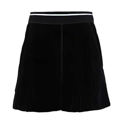 (Women) MIU MIU FW22 Black High-Waisted Loose Shorts with Striped Trim. MP1628-068-F0002