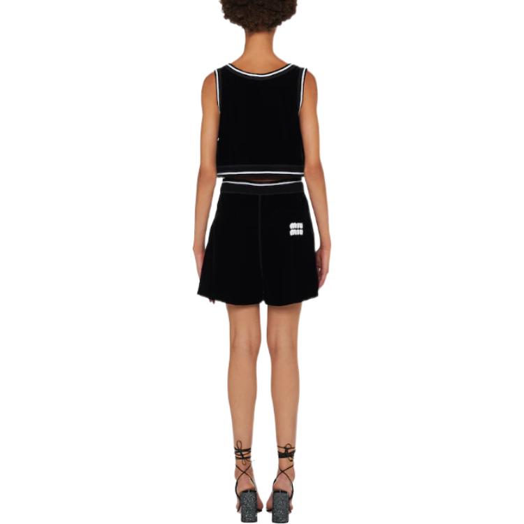Shop (W) MIU MIU FW22 Shorts Negros de Tiro Alto con Ribete de Rayas. MP1628-068-F0002