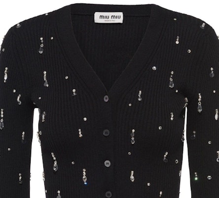 (W) MIU MIU 2022秋冬黑色亮片V领针织套头毛衣 MMF621-11FO-F0002 Details for (W) MIU MIU 2022秋冬黑色亮片V领针织套头毛衣 MMF621-11FO-F0002