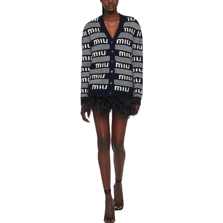 Lookbook (W) MIU MIU FW22 黑色條紋V領提花字母針織毛衣 MMF685-12KB-F022X