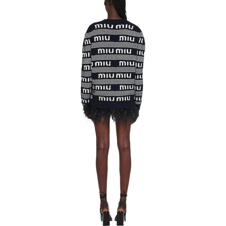 Shop (W) MIU MIU FW22 黑色條紋V領提花字母針織毛衣 MMF685-12KB-F022X