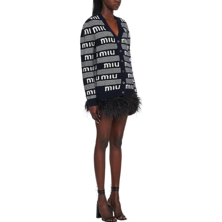 Purchase (W) MIU MIU FW22 黑色條紋V領提花字母針織毛衣 MMF685-12KB-F022X